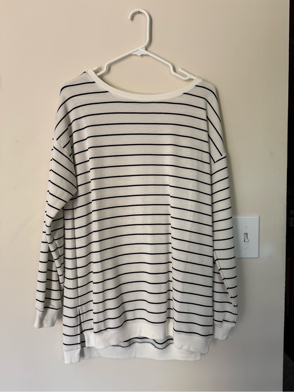 Marled Cream and Black Striped Lightweight Crewneck Oversized Sweater
